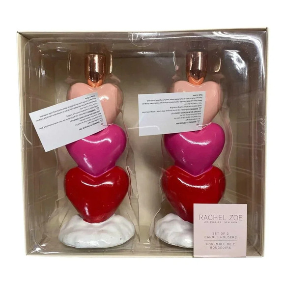 Rachel Zoe Stacked Hearts Set of 2 Taper Candlesticks Valentines Candle Holders - Picture 1 of 5